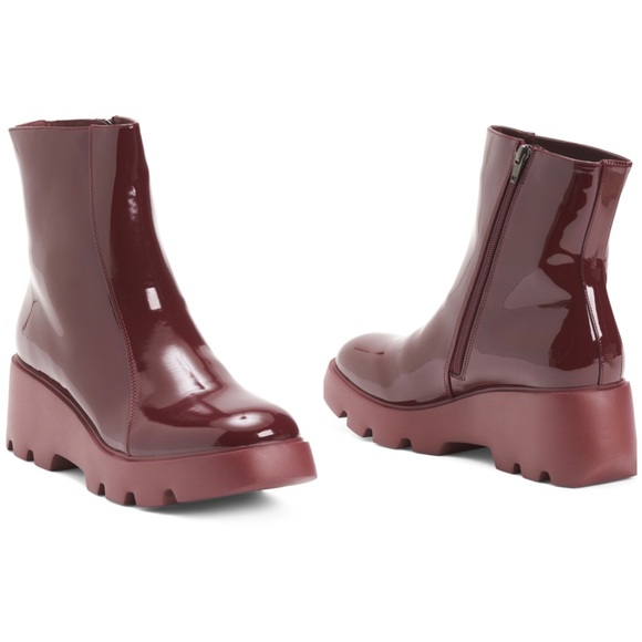 Naked Feet Glossy Maroon Ankle Boots